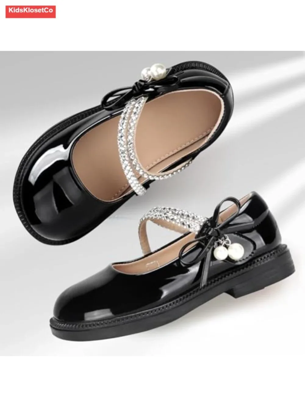 Girls Mary Jane Flats Glitter Low Heel Flower Dress Shoes for Toddler Kids